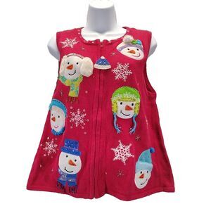Carly St.Claire Woman Sweater Vest Red XL Full Zip Snowman Embroidered Beaded